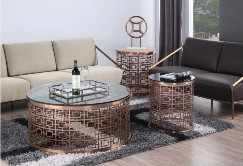 Round Coffee Table with Black Tempered Glass Top