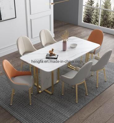 Design Modern Dining Room Furniture Metal Frame Golden Marble Dining Table