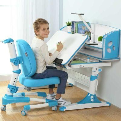 Tiltable Wooden Study Table Designs Children Table with Book Cabinet