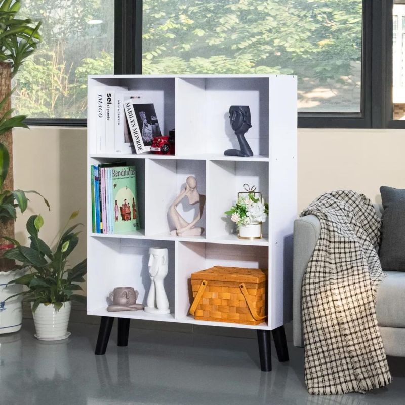 Black Bookshelf, 3 Tier Modern Bookcase with Legs, Bookshelves Wood Storage Shelf, Rustic Open Book Shelves Cube