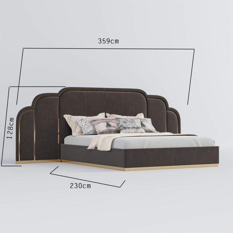 Unique Modern Style Design Sofa Bed Furniture European King Size Bedroom Wooden Blue Fabric Bed