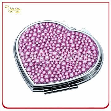 Creative Crystal Stone Heart Shape Chrome Makeup Mirror