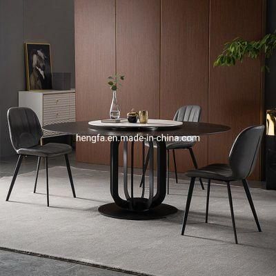 Modern Home Furniture with Rotating Centre Metal Legs Marble Dining Table