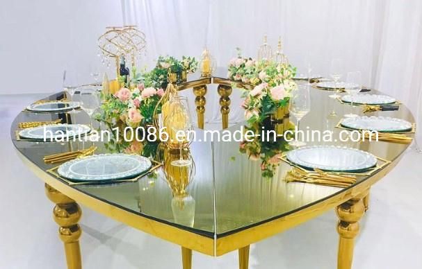 French and European Fashion S Shape Design Gold Mirror Wedding Dining Table