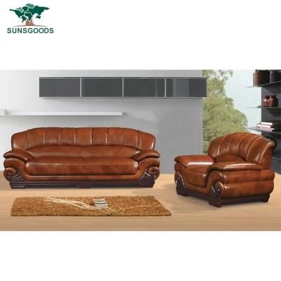 Foshan Modern Design Brown Leather/ Fabric Couch Home Furniture Living Room Wood Sofa