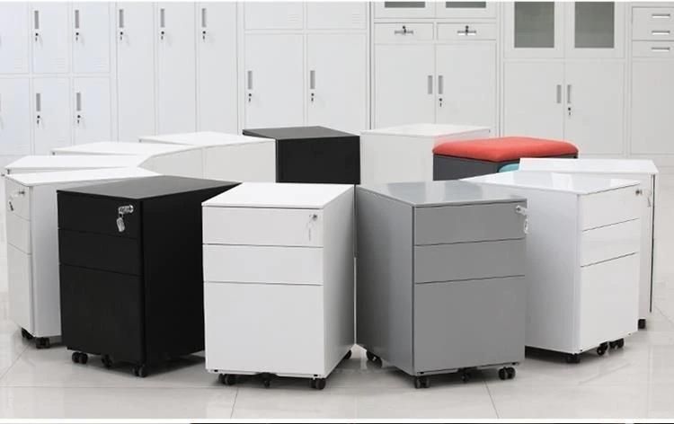 3 Drawers Cabinet Wheels Office File Cabinet Locked Modern Furniture