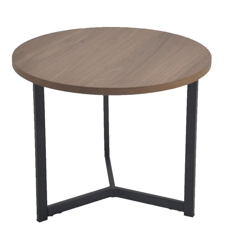 Good Quality Round MDF Covered Walnut Veneer and Clear Lacquer Top Dining Table with Black Legs