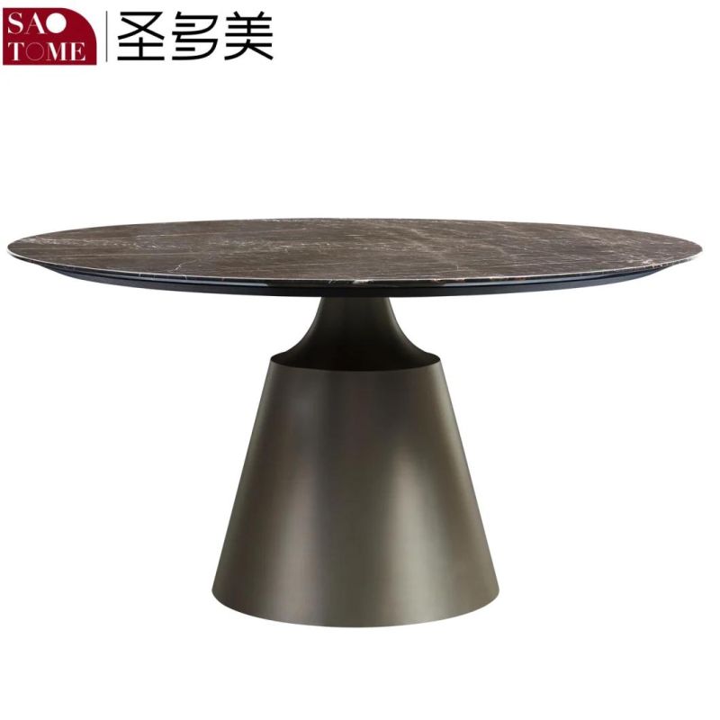 Deluxe Marble Paint Baking Hardware Brown Pearl Round Table with Turntable