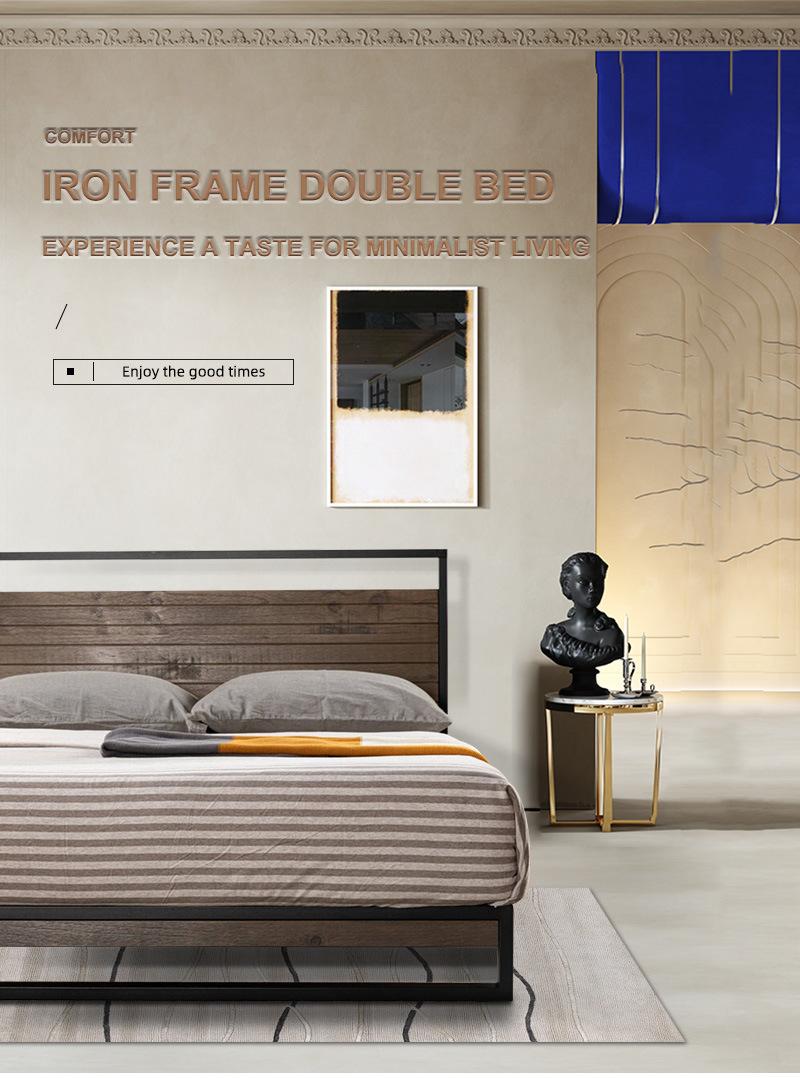 Bedroom Luxury Hotel Furniture Steel Frame Double Size Fabric Bed