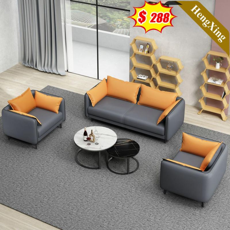 Nordic Design Office Room Sofas Set Modern Living Room Orange and Gray Color Fabric PU Leather 1+2+3 Seat Leisure Lounge Sofa