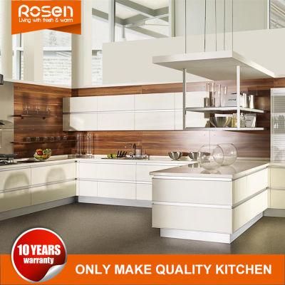 Popular Cream White Design Lacquer Kitchen Cabinet with Quartz Stone