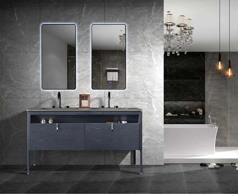 Natural Oak Vanity Bathroom Accessories Mirror Single Sink Wall Mounted Bathroom Cabinet