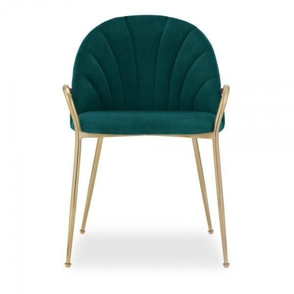 Luxury Green Velvet Oyster Armchair Shell Stitched Back Padded Dining Chair
