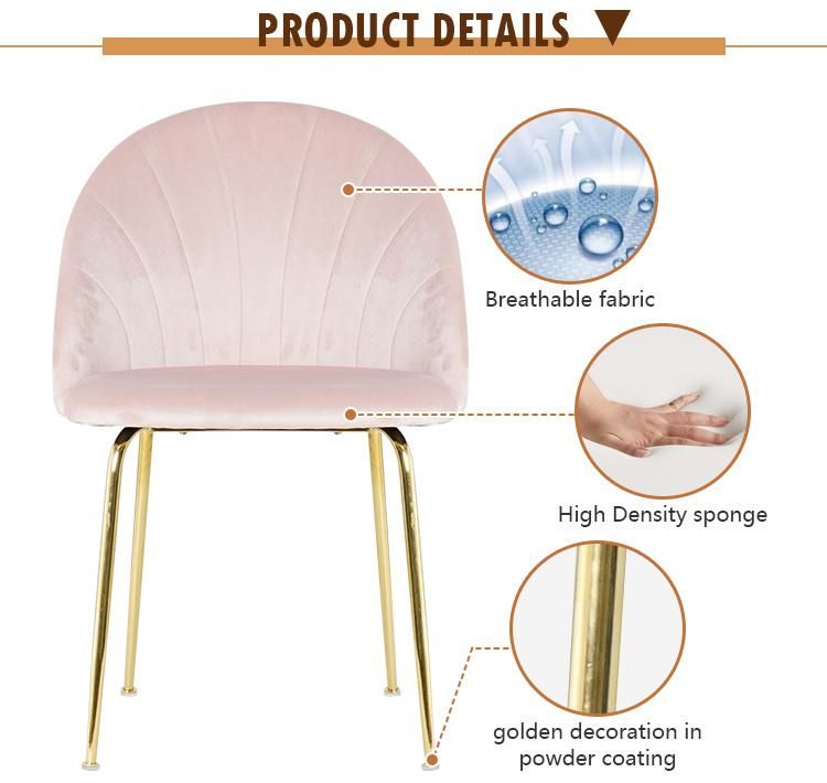 MID Century Modern Furniture Upholstery Restaurant Dining Pink Velvet Chair with Gold Legs
