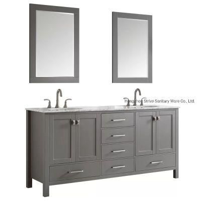 New Design Solid Wood 72 Inch Grey Double Bathroom Furniture Cabinet