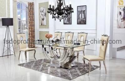 Glass Top Dining Table Set 8 Seater Living Room Furniture Hotel Use -D26