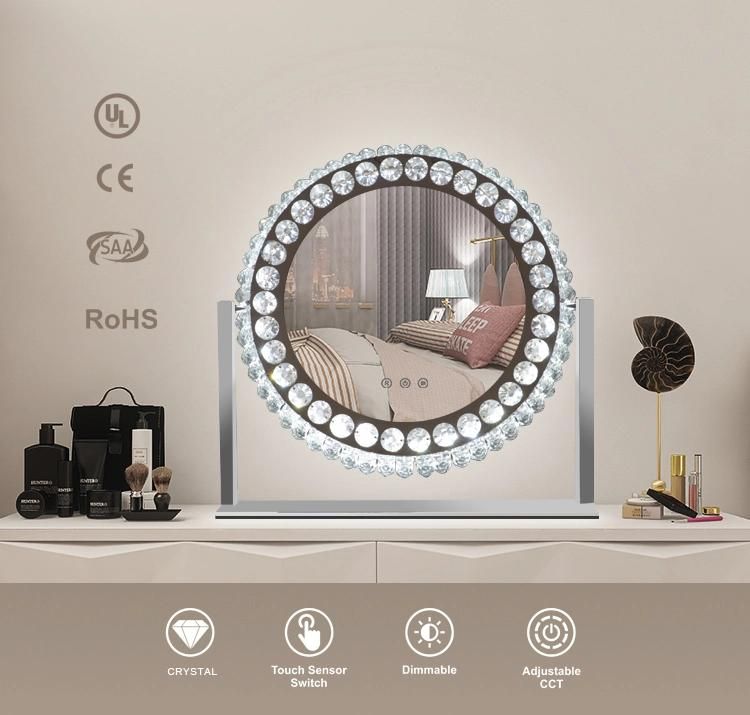 Home Decor Style Round Desktop Crystal Make up Mirror with Lights