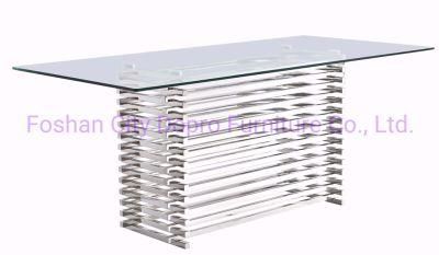 Hot Sale 2021 New Stainless Steel Home Furniture Clear Glass Dining Table