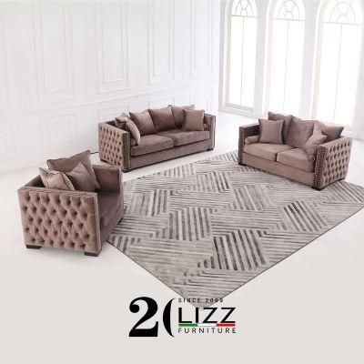 Europe Modern Hot Home Chesterfield Fabric Sofa Set with Classic Button and Nail