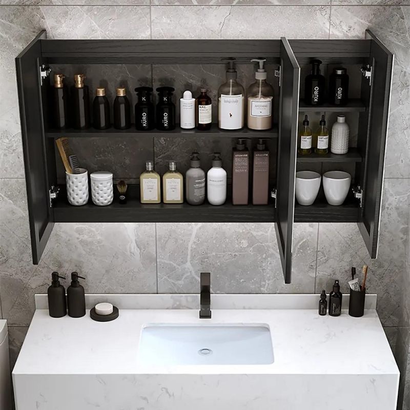 Modern Rock Plate Bathroom Vanity Melamine Mirror Cabinet with Mirror