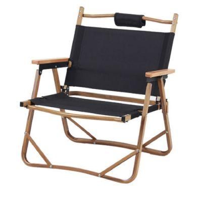 Outdoor Glamping Furniture Portable Wood Grain Aluminum Folding Camping Chair with Beech Armrest