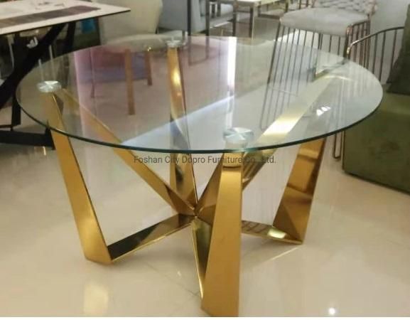 Dopro New Design Butterfly Dining Table D2006, Stainless Steel Polished Silver with Clear Tempered Glass Table Top