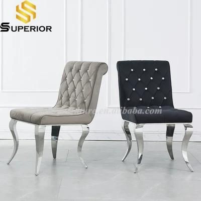 New Design Home Furniture Velvet Dining Chair with Crystal Button