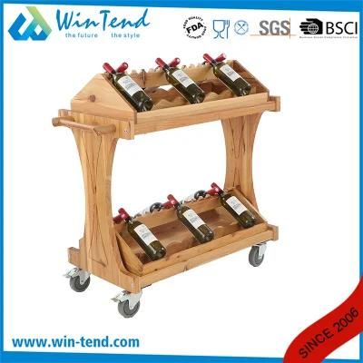 New Style Wine Rack Trolley with Wooden Material for Hotel Using