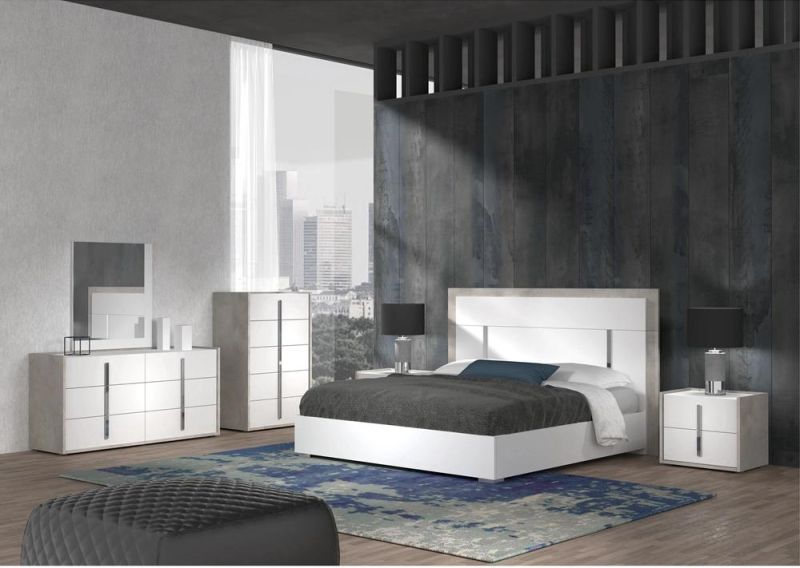 Nova Premium Modern Gray & White Matt Lacquer Finish Bedroom Sets Furniture for Home