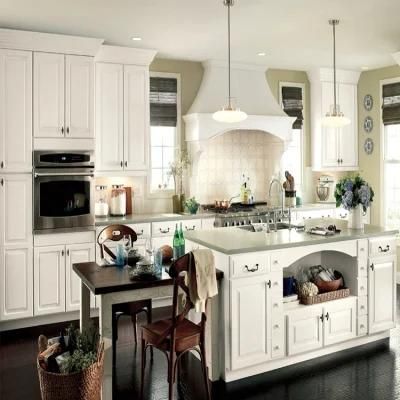Full Set Solid Wood Kitchen Cabinet Interior Furniture Designs Modern Marble Top Kitchen Island Cabinets with 2 Sinks