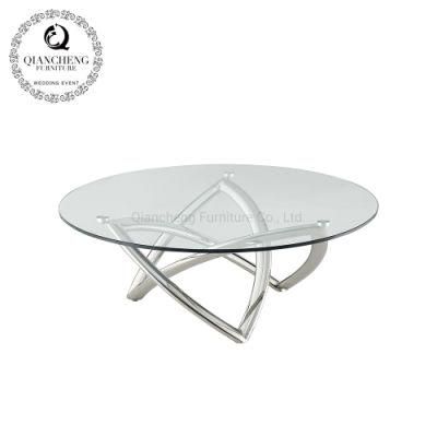 Modern Living Room Silver Stainless Steel Round Glass Coffee Tables