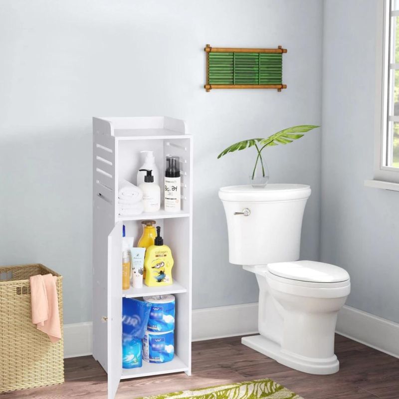 White Modern Bathroom Floor Cabinet,Free Standing Storage Cabinet with Door and Shutters,Waterproof Bathroom Furniture Cabinet for Living Room,Bedroom,Kitchen,E