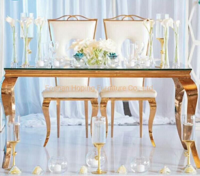 Gold Stainless Steel Wedding Chair Backs Love Heart Decorations Chair Pullman White Leather Table Chair