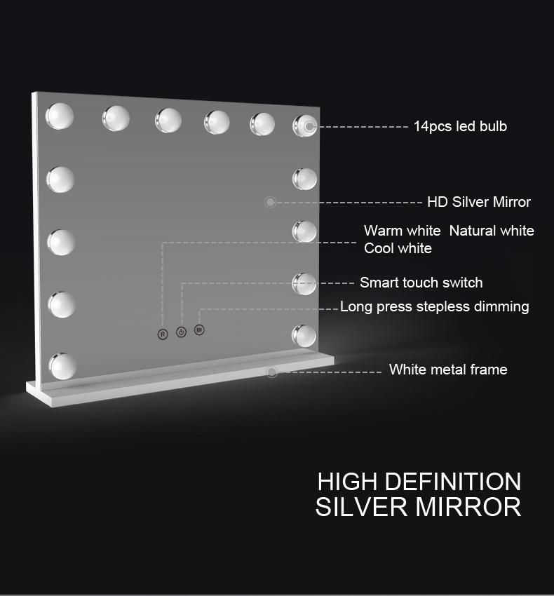 High Definition Desktop LED Bathroom Mirror Hollywood Mirror with Lighted Bulbs