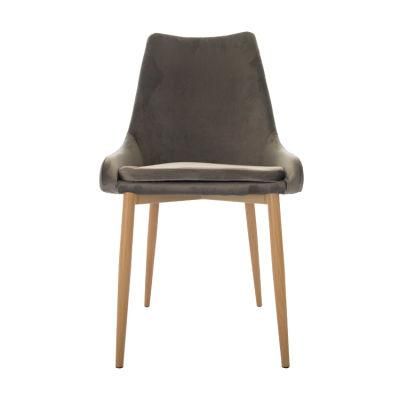 Modern Gray Velvet Dining Chairs with Metal Legs Upholstered Cushioned Seat Lounge Chair for Living Room Bedroom
