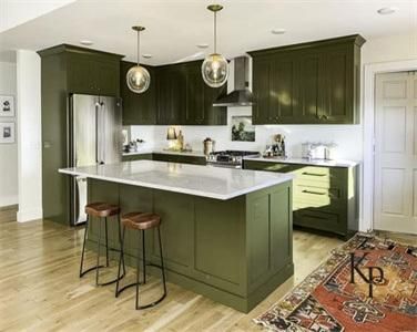 Pastoral Style Freestanding Modular Olive Green Lacquer Kitchen Cabinet