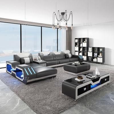 2022 Latest Design L Shape Hotel Office Living Room Geniue Leather Corner Sofa with LED Light