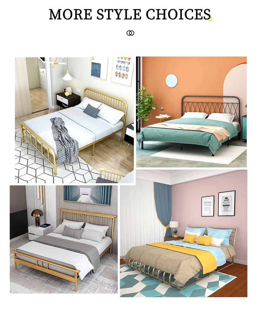 Home Bedroom Furniture Factory Velvet Fabric Upholstered Steel Double Bed