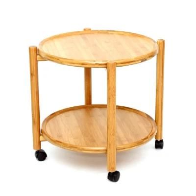 Bamboo Small Tea Table Coffee Table with Wheels for Living Room