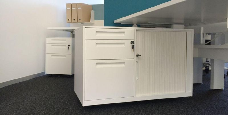 Modern Office Furniture Equipments 3 Drawer Metal Tambour Door Mobile Caddy Pedestal Storage Drawers Filing Cabinet