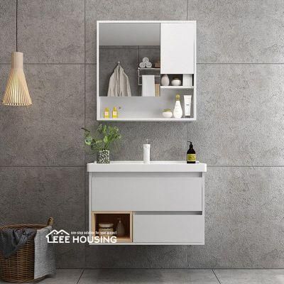 High Glossy Lacquer Finish White Modern Bathroom Vanity Cabinet with Large Storage Mirror Cabinet