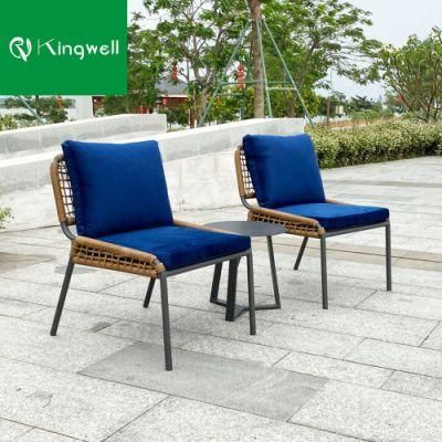 Modern Round Aluminum Table with PE Wicker Chair Set for Garden Use