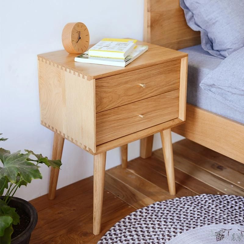 Solid Oak Home Bedroom Modern Simple Locker Two Drawer Bedside Nightstand Cabinets Bedroom Furniture