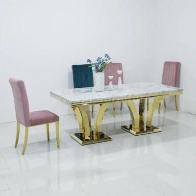 Foshan Home Furniture Modern Golden Stainless Steel Dining Table