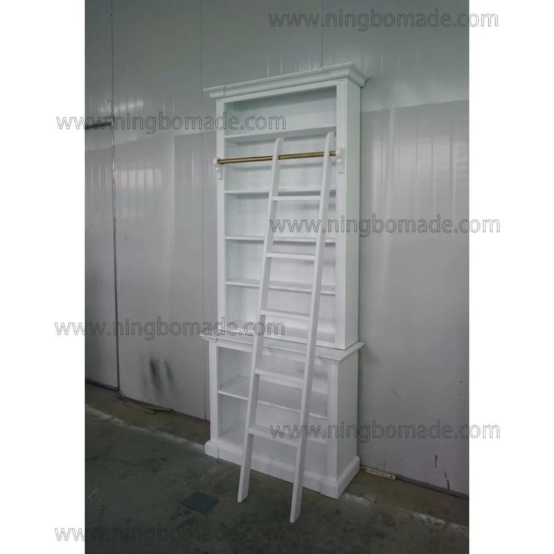 Classic Contemporary Interiors Furniture White/Black Poplar Wood Single Book Shelf with Ladder