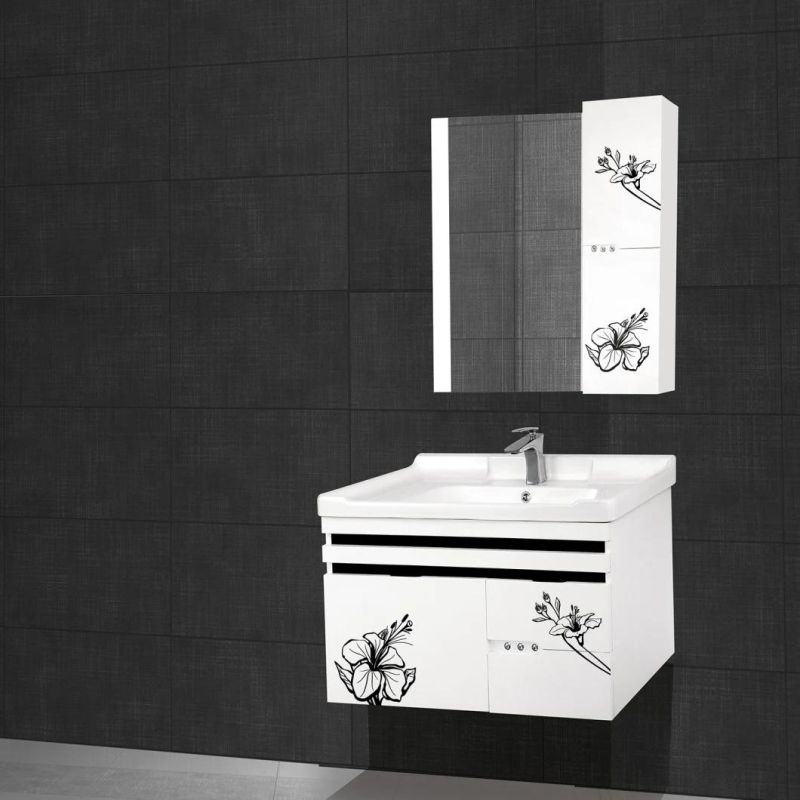 New Design White and Black Stainless Steel Furniture Bathroom Furniture with Mirror Cabinet
