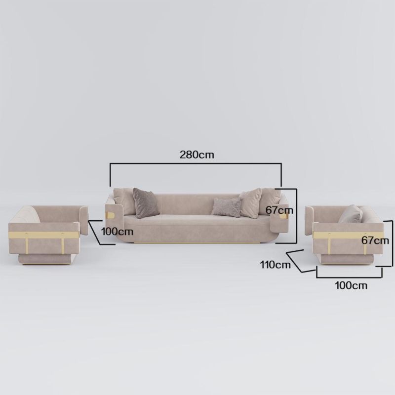 High Quality Luxury Sectional 1+2+3 Furniture Set Modern Metal Decor Velvet Fabric Sofa