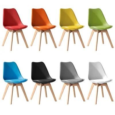 Cheap Price Restaurant Modern Furniture Solid Beech Wood Legs Sillas PU Cushion Tulip PP Plastic Dining Chair for Dining Room