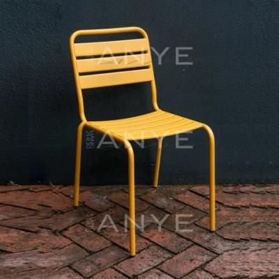 Backyard Outdoor Casual Furniture Metal Slats Stackable Coffee Side Chair with Modern Design