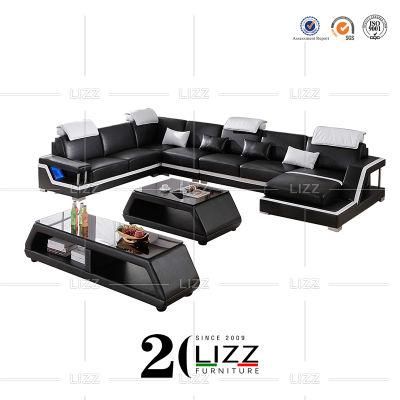 High Quality Commercial Home Office Liivng Room Furniture European Modern Design Italian Leather Sofa with LED Lights
